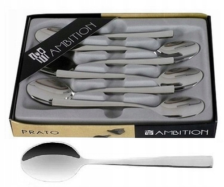 Ambition sztućce Prato zestaw 12 łyżeczki do herbaty ze stali nierdzewnej komplet dla 12 osób proste nowoczesne gładkie bez wzoru 