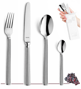 Amefa sztućce Regency 24 sztuki zestaw dla 6 osób nierdzewne grube obiadowe retro z wzorem ryflowane 18/10