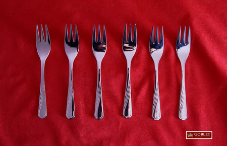 Ambition sztućce Napoli zestaw 6 widelczyki do ciasta tortu nierdzewne komplet dla 6 osób klasyczne z wzorem fala w pudełku