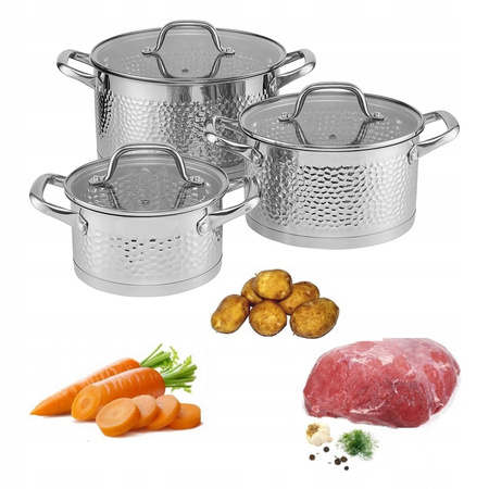 Ambition 6 garnki Bubble z tłoczonym wzorem stalowe nierdzewne tradycyjne na indukcję gaz komplet garnków ze stali nierdzewnej