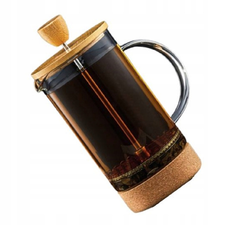 Ambition zaparzacz Natural szklany tłokowy dzbanek do kawy herbaty ziół z pokrywką z drewna bambusowego i korkową podstawką 1l