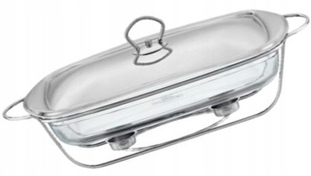 AMBITION HELIOS szklane naczynie żaroodporne 3,6 L z podgrzewaczami na stelażu stojaku do zapiekania serwowania na stół