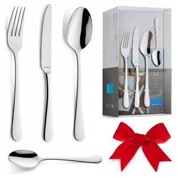 Amefa sztućce Austin zestaw 24 obiadowe komplet dla 6 OSÓB gładkie bez wzoru klasyczne nierdzewne bez niklu 18/0