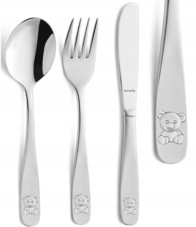 Amefa sztućce dziecięce 3 sztuki dla dziecka 024 Bear Miś zestaw nóż widelec łyżka z misiem bez niklu 