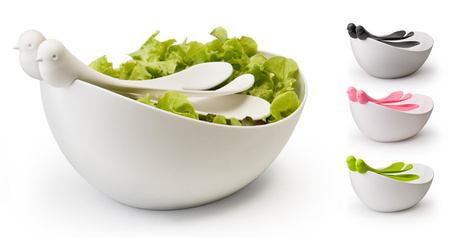 Zestaw miska z łyżkami do sałatek Sparrow biało-zielony 10098-GN