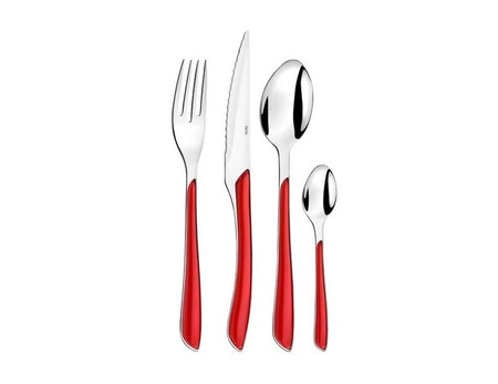 Sztućce Amefa Eclat 48 elementów zestaw dla 12 osób nowoczesne czerwone obiadowe śniadaniowe do kolacji bez niklu red