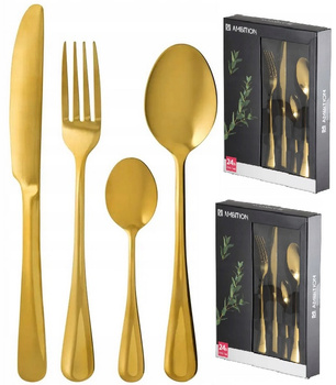 Sztućce Ambition Enna zestaw 48 sztuk złote gold dla 12 osób kolorowe nowoczesne modern komplet do zmywarki
