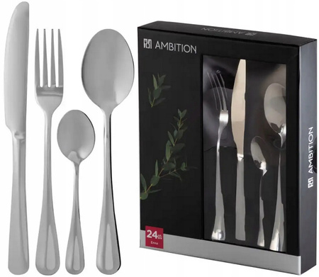 Ambition sztućce Enna zestaw 24 elementy obiadowe komplet dla 6 osób nierdzewne