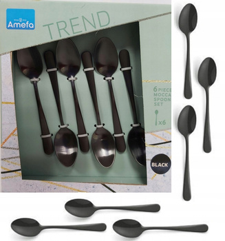 Sztućce Amefa Austin zestaw 6 małe łyżeczki do kawy CZARNE komplet dla 6 osób gładkie bez wzoru nierdzewne bez niklu 18/0