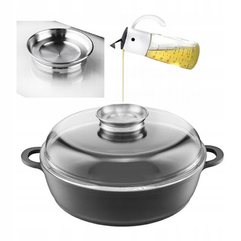 Ambition patelnia głęboka 28 cm Taurus z dwoma uchwytami pokrywą żaroodporną brytfanna z aromatyzerem do piekarnika na indukcję gaz