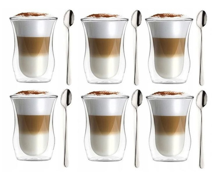 VIALLI VITA  6 x szklanki TERMICZNE do napojów kawy herbaty latte cappucino 300 ml + 6  Łyżeczki długie