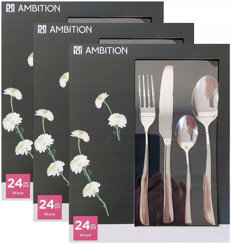 Ambition sztućce Wave zestaw 72 obiadowe komplet dla 18 osób nierdzewne nowoczesne gładkie bez wzoru do zmywarki