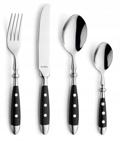 Amefa sztućce Country Vintage zestaw 24 sztuki dla 6 osób czarne retro bez niklu 18/0 w wioejskim stylu