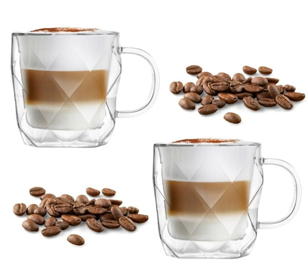 VIALLI  GEO komplet 2 x kubek termiczny do kawy herbaty cappucino podwójna ścianka 450 ml