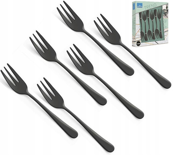 Sztućce Amefa Austin zestaw 6 widelczyki do ciasta tortu deserów CZARNE komplet dla 6 osób nierdzewne bez wzoru gładkie bez niklu 18/0