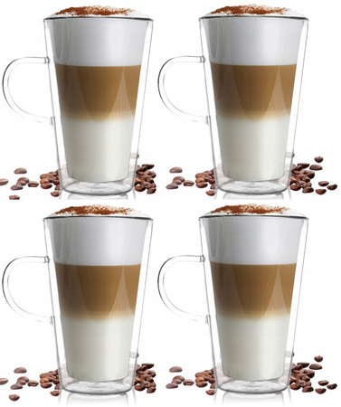 VIALLI AMO 320 ml 4 SZKLANKI TERMICZNE kawy latte herbaty cappucino wysokie z podwójnym dnem