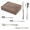 Amefa sztućce Aurora zestaw 77 sztuk sztućce dla 12 osób komplet w kasecie skrzyni drewnianej obiadowe nowoczesne na prezent