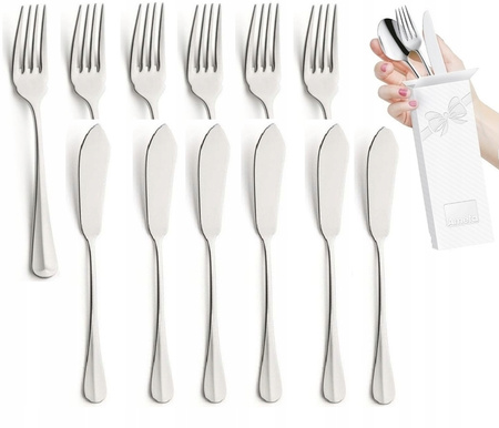 Amefa sztućce do ryb Baguette 8440  zestaw 12 sztuk 6 nóż do ryb 6 widelec do ryb na wigilię kolację 