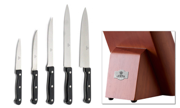 Gerpol noże kuchenne zestaw Hektor  komplet 5 sztuk w bloku drewnianym Pakka