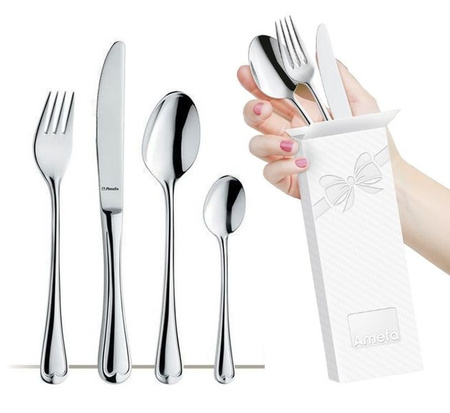 Sztućce Amefa Elegance zestaw 24 sztuki dla 6 osób klasyczne eleganckie z wzorem komplet ze stali 18/10