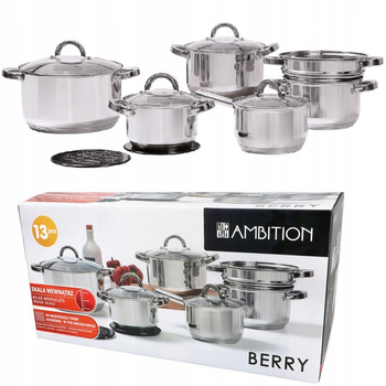 Ambition garnki Berry 13 stalowe nierdzewne tradycyjne na indukcję gaz zestaw garnków ze stali nierdzewnej z garnkiem na parę