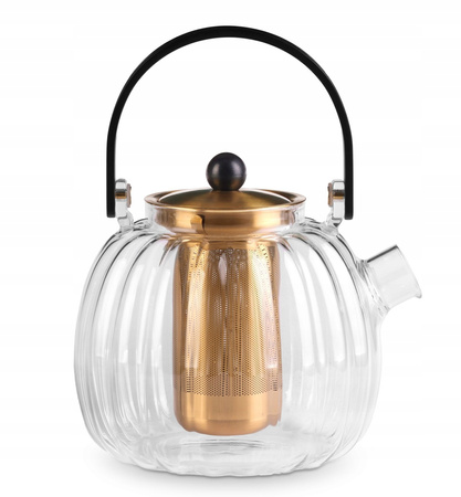 Vialli design zaparzacz Volare ryflowany ze złotym sitkiem dzbanek imbryk do herbaty ziół 1 l