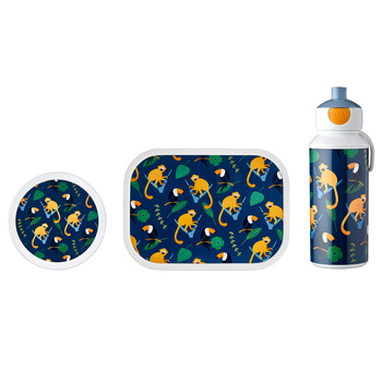 MEPAL zestaw 3 lunchbox śniadaniówka kanapki owoce dla dziecka pojemnik bento fruit box butelka bidon z ustnikiem Jungle Małpki