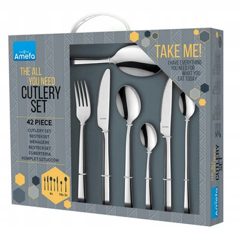 Amefa sztućce Manille zestaw 42 elementy komplet na 6 osób nowoczesne obiadowe łyżeczki do latte noże do steków sztućce sałatkowe