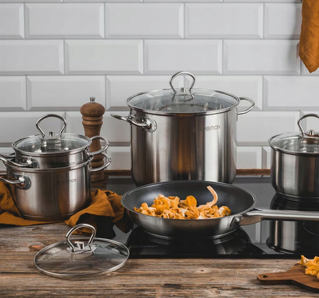 Ambition garnek Acero duży stalowy nierdzewny z pokrywą do bigosu rosołu barszczu kapusty indukcyjny na indukcję gaz 26cm 11l