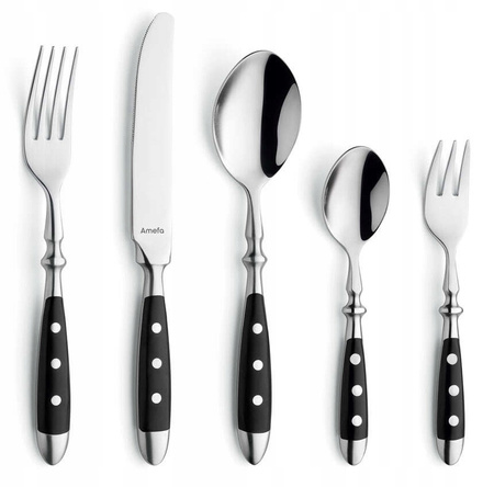 Amefa sztućce Country vintage zestaw 6 widelczyki do ciasta tortu deserów czarne z nitami stal  18/0 w wiejskim stylu 
