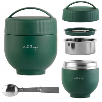 VIALLI DESIGN FUORI termos obiadowy z pojemnikiem i łyżką  na zupę jedzenie mięso zielony ciemny 680 ml