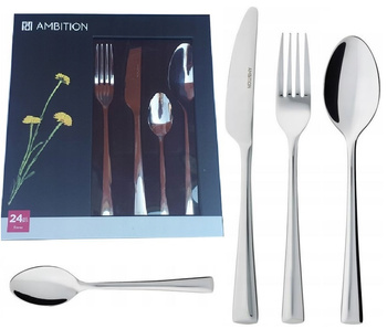 Sztućce Ambition Siena 24 sztuki zestaw dla 6 osób nierdzewne komplet obiadowe nowoczesne proste bez wzoru komplet