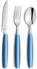 Amefa sztućce dziecięce zestaw 3 dla dziecka kolorowe niebieskie Pixel nóż widelec łyżka bez niklu do przedszkola