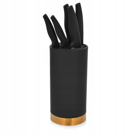Ambition komplet noży Royal w czarnym bloku ostre noże kuchenne czarne z powłoką tytanową nowoczesne w stojaku zestaw 5 sztuk 