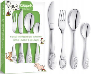 AMEFA FARM FRIENDS 4 sztućce dla dziecka nierdzewne zwierzęta wiejskie zestaw prosiaczek kot koń kura