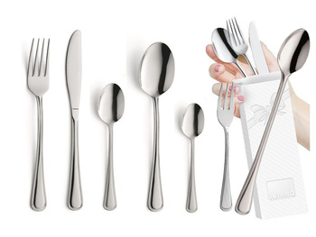 Sztućce Amefa Bologna zestaw 84 obiadowe komplet dla 12 OSÓB z widelczykami do ciasta łyżeczkami do kawy latte bez niklu 18/0