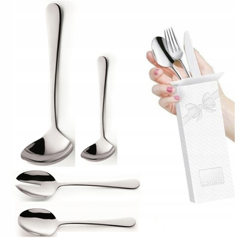 Sztućce Amefa Austin zestaw serwingowy chochla łyżka wazowa czerpak do sosu komplet do sałatek łyżka widelec bez niklu 18/0