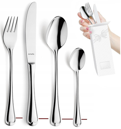 Sztućce Amefa Elegance zestaw 24 sztuki dla 6 osób klasyczne eleganckie z wzorem komplet ze stali 18/10