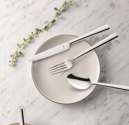 Sztućce Ambition Como zestaw 12 sztuk srebrne łyżeczki do herbaty ciasta deserów dla 12 osób nowoczesne proste bez wzoru