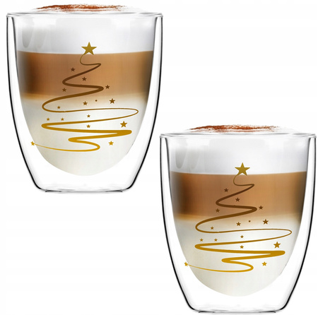 VIALLI DESIGN AMO zestaw 2 szklanki termiczne do kawy herbaty deserwów z podwójna ścianką świąteczne 220 ml 