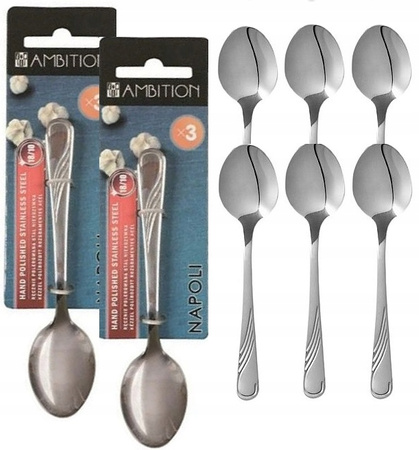 Ambition sztućce Napoli fala zestaw 6 łyżeczki do herbaty ciasta deserów z wzorem komplet dla 6 osób 