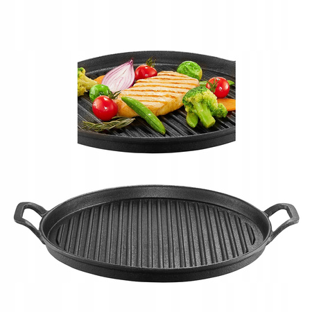 Ambition patelnia żeliwna Iron 30 cm żeliwna grillowa na indukcję gaz do piekarnika z 2 uchwytami