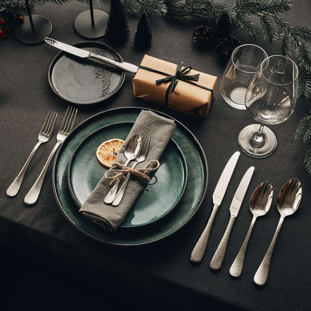 Amefa sztućce Sierra 1 widelczyk do ciasta tortu deserów ze stali nierdzewnej nowoczesny z tłoczonym wzorem stal 18/10