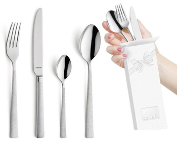 Amefa sztućce Jewel zestaw 48 elementó komplet dla 12 osób nowoczesne eleganckie z wzorem kratka stal 18/10