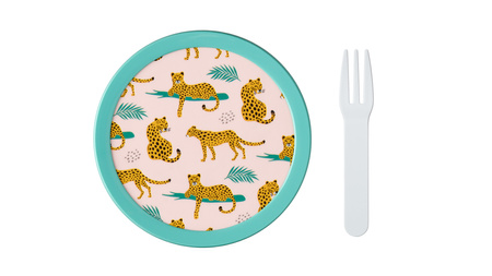 MEPAL zestaw 3 lunchbox śniadaniówka dla dziecka pojemnik bento na kanapki owoce bidon butelka zwierzęta Leopard Lampart   