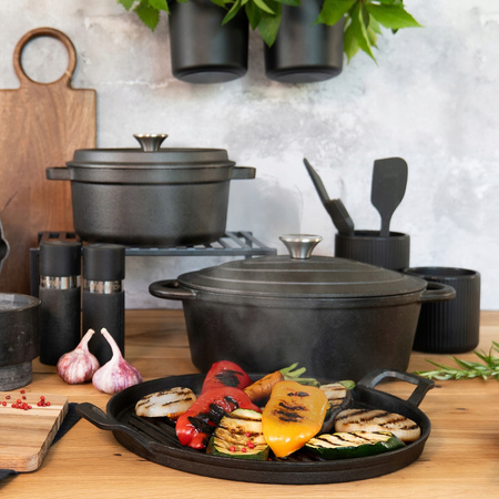 Ambition brytfanna żeliwna Iron  3,7 l  na indukcję gaz do piekarnika z pokrywą  28 cm