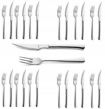 Amefa 24 sztućce stekowe Chuletero zestaw 12 widelec 12 nóż z ząbkami do steków pizzy schabowego mięsa komplet dla 12 osób