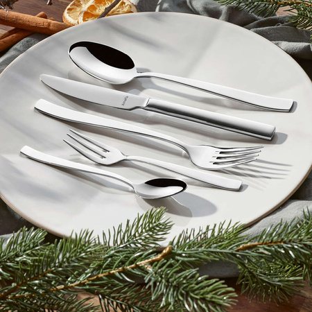 Sztućce Amefa Martin komplet 30 sztuk dla 6 osób z widelczykami do ciasta nowoczesne sztućce obiadowe bez wzoru stal 18/10