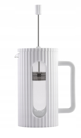 Vialli design zaparzacz Livio biały tłokowy nowoczesny ryflowany dzbanek do kawy herbaty ziół spieniacz z miarką 1l