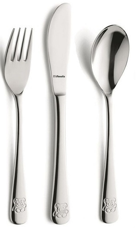 AMEFA 3 sztućce dla dziecka Miś Teddy Bear zestaw sztućce dziecięce nierdzewne 18/10 nóż widelec łyżka dla dzieci 